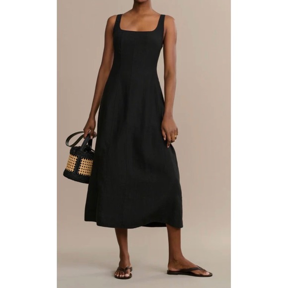 Jenni Kayne Dresses & Skirts - Jenni Kayne Kinney Dress Black Linen Square Neck Midi A Line Size M